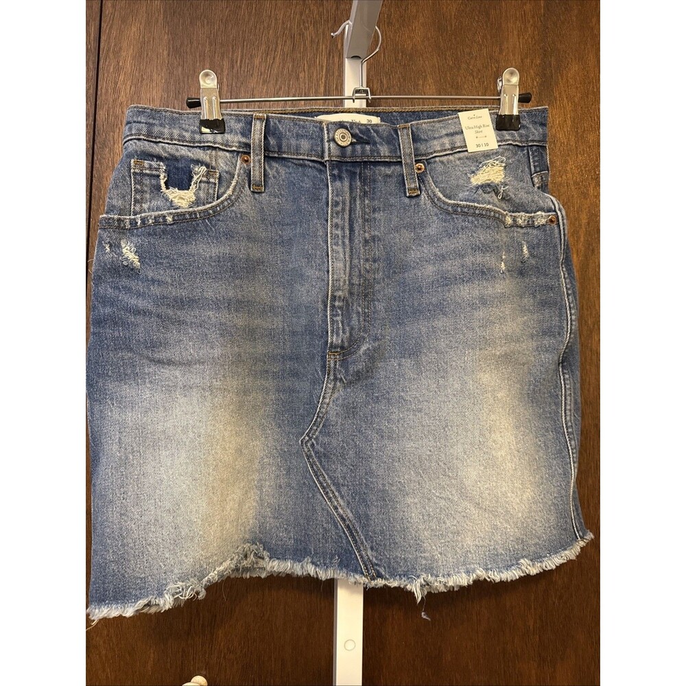 NEW Abercrombie and Fitch Mini Denim Skirt 10 High Waist Distressed Y2k Grunge